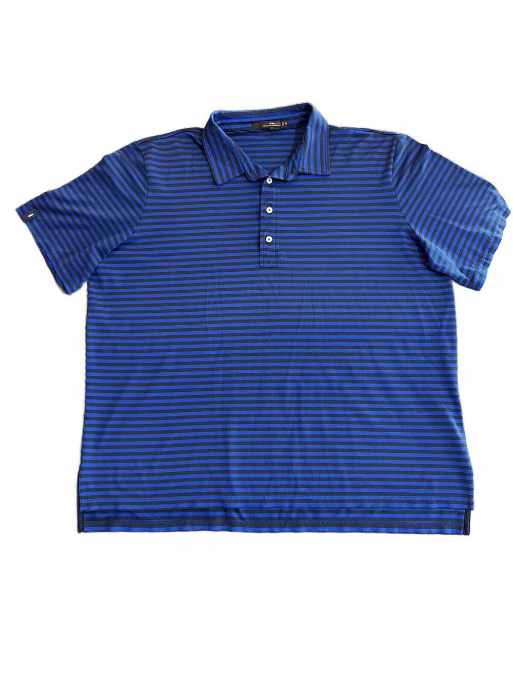 Ralph Lauren RLX Blue and Black Striped Polo Shirt Performance Golf Men's XXL